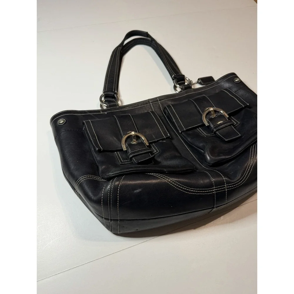 Vintage Coach SoHo Tote Satchel Bag 8A09 Y2K Black Leather Purse - Picture 4 of 11